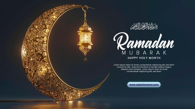 Ramadan mubarak vorlage mit halbmond gold mond mit realistischer ramadan lampe oder laterne