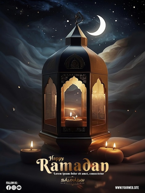 Ramadan-poster mit einem foto von wunderschönen laternen