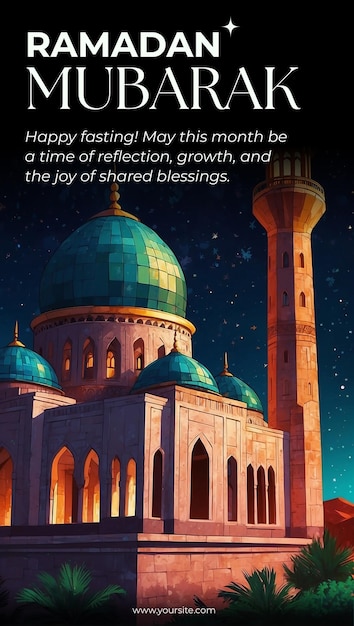PSD ramadan-posterkonzept mit wunderschöner moschee-illustration