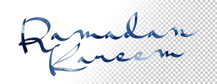 PSD ramadan-schrift in blauer aquarell auf durchsichtigem hintergrund
