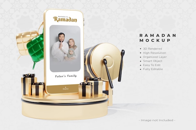 Ramadan-telefonmodell mit 3d-illustration