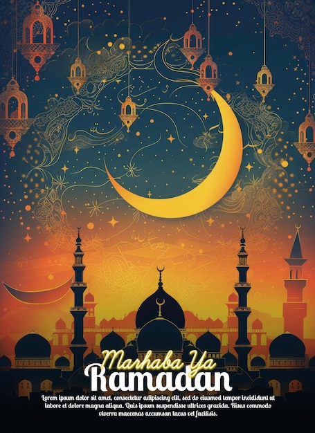 Ramadano modello di poster a colori vibranti Eid al Fitr banner social media