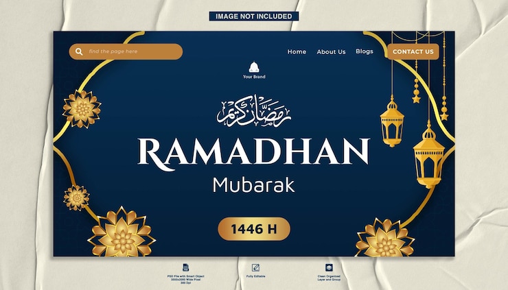 PSD ramadhan mubarak greetings landing page banner template design per la celebrazione islamica