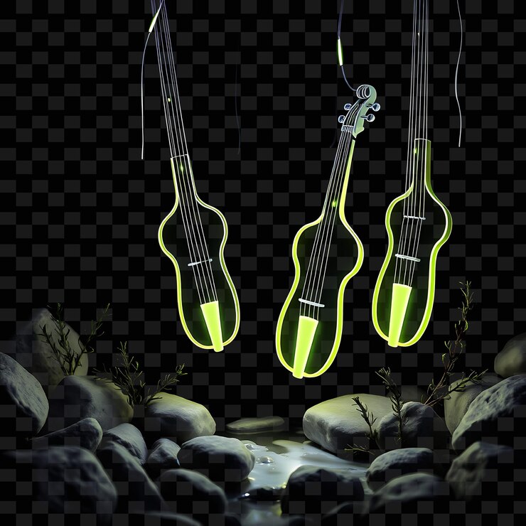 PSD ramas decorativas de romero y rocas lisas ondas de neón fluyen entre las rocas fundición