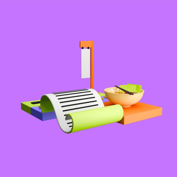 PSD un ramen icono 3d con una bandera blanca