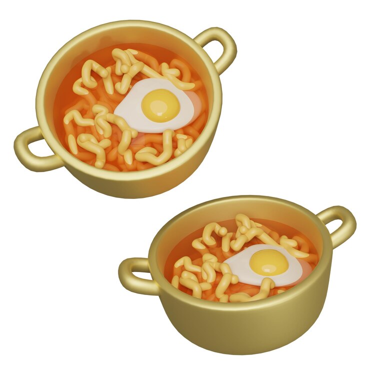 PSD ramen in einem nickel-silber-topf 3d-grafik