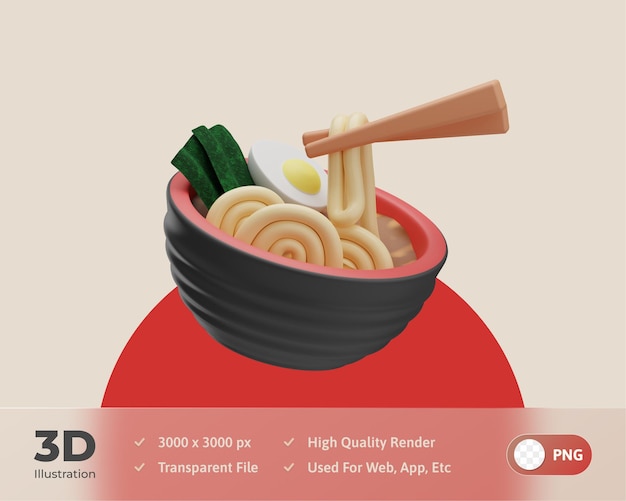 Ramen, japonés, icono, 3d, ilustración