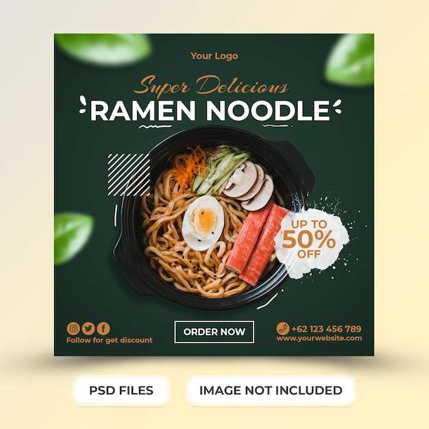 Ramen-nudel-menüvorlage für social-media-post-promotion premium psd