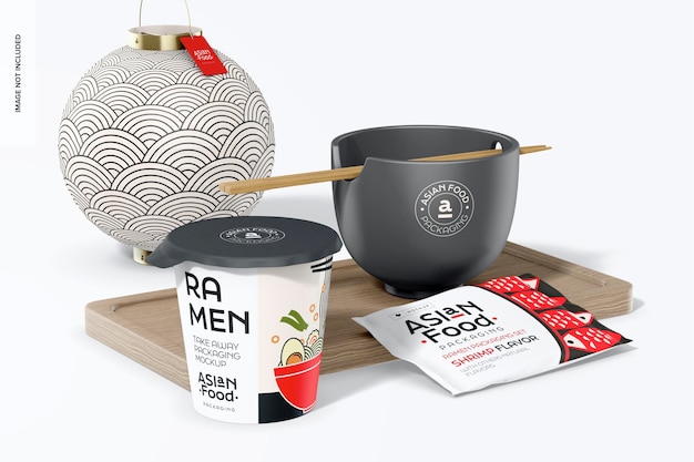 PSD ramen-verpackungsset mockup rechte ansicht