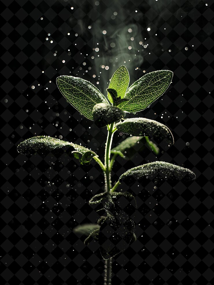 PSD una ramita de albahaca verde se muestra en una foto en blanco y negro