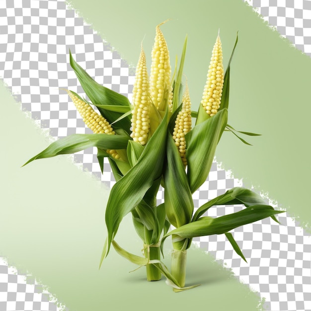 Ramo aislado de maíz pequeño en un fondo transparente con camino de recorte