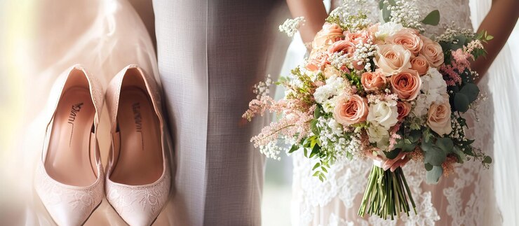 PSD ramo de bodas y zapatos de novia