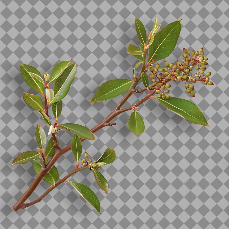 PSD ramo de madrone do pacífico folhas brilhantes de forma oval que são objetos isolados em fundo limpo
