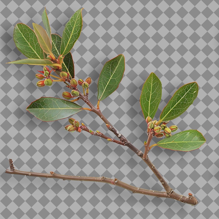 PSD ramo de madrone do pacífico folhas brilhantes de forma oval que são objetos isolados em fundo limpo