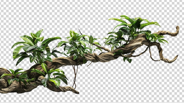 PSD ramo de selva retorcido realista com planta crescendo isolada em um fundo branco