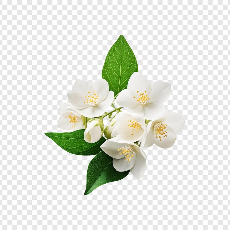 PSD ramo de uma orquídea branca com folhas verdes em um fundo transparente
