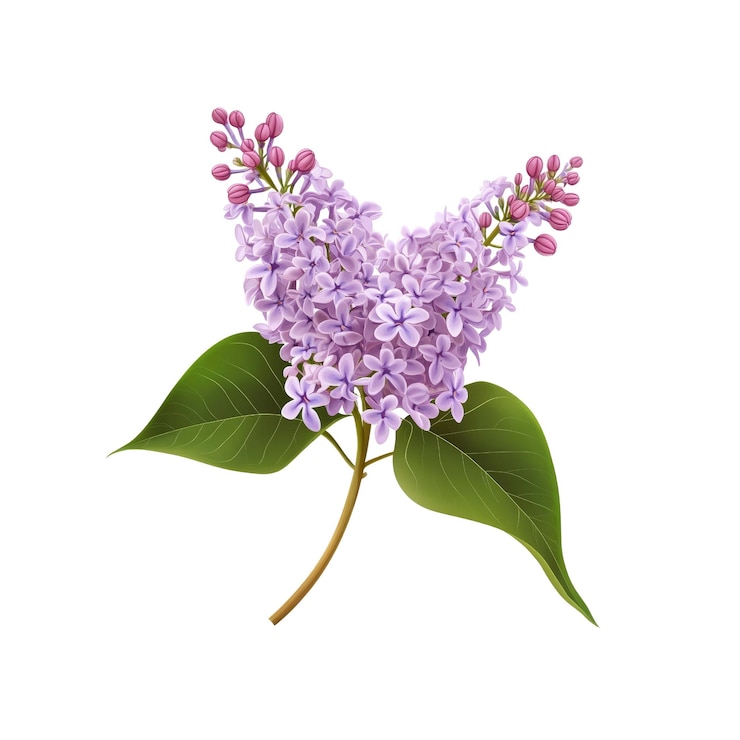 PSD ramo di fiore di lilac con foglie verdi