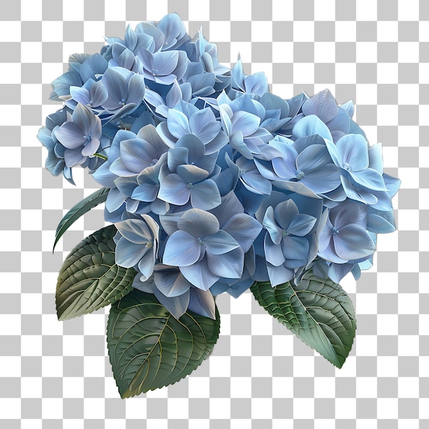 PSD ramo de flores azules con hojas verdes