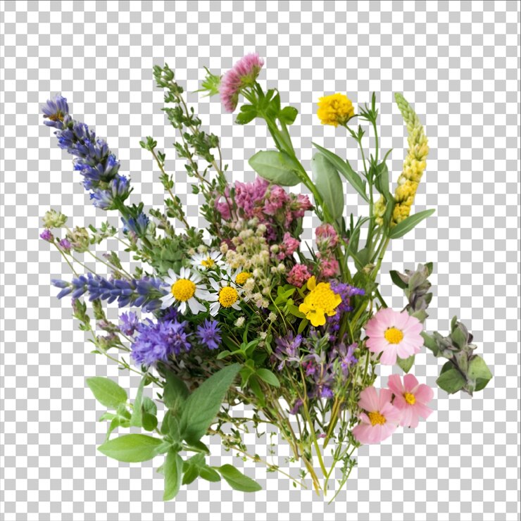 PSD un ramo de flores y un collar de flores en un fondo transparente