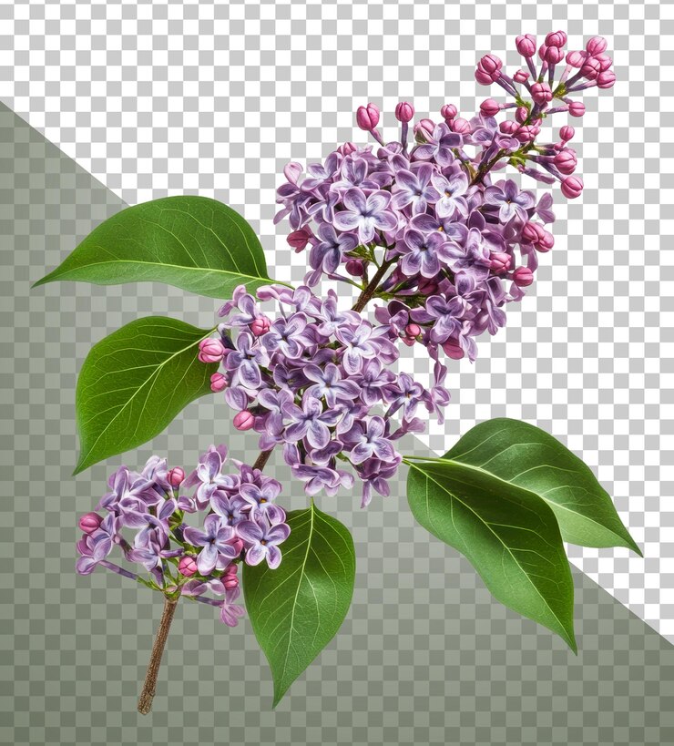 PSD ramo de flores de lila con hojas verdes en flor cortado de stock png