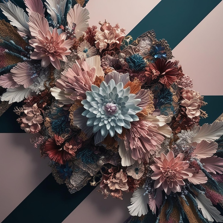 PSD un ramo de flores de papel de colores