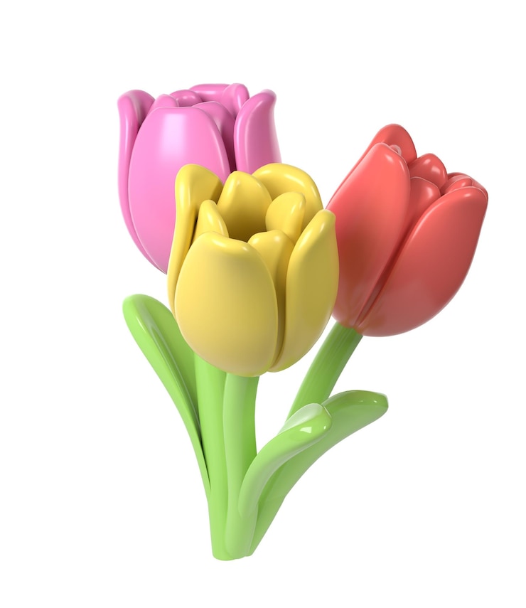 PSD ramo de flores de tulipán 3d en estilo de dibujos animados para decoración diseño romántico de san valentín de amor de primavera