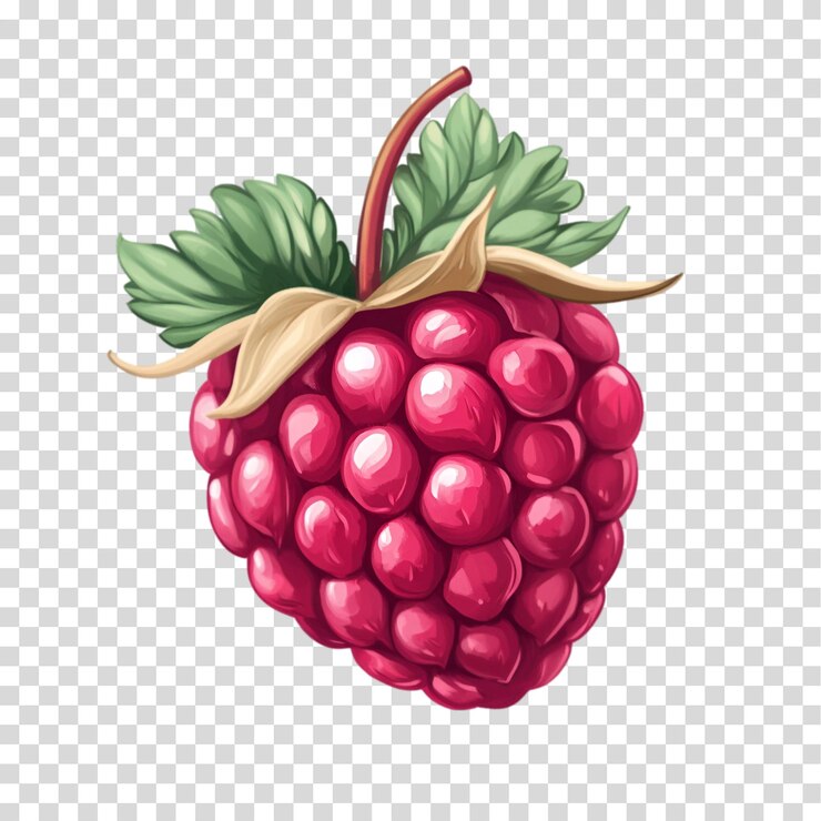 PSD un ramo de frambuesas con una hoja verde aislada en un recorte png de fondo transparente