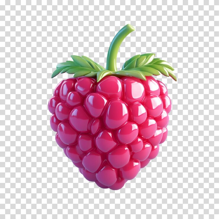 PSD un ramo de frambuesas con una hoja verde aislada en un recorte png de fondo transparente