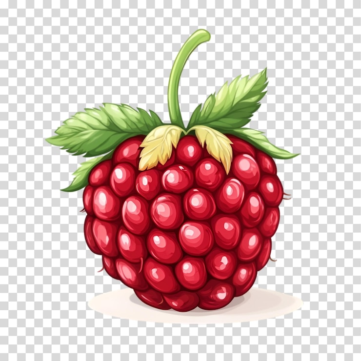 PSD un ramo de frambuesas con una hoja verde aislada en un recorte png de fondo transparente