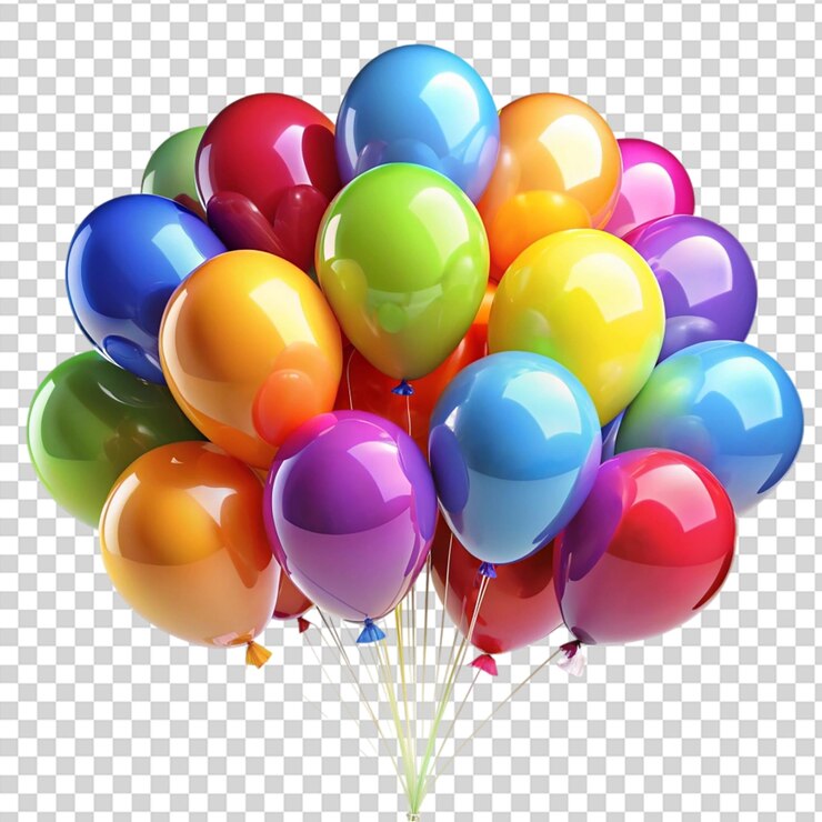 PSD un ramo de globos de colores en un fondo transparente