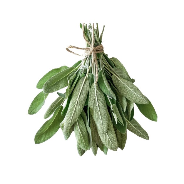 Un ramo de hojas de salvia frescas atadas con un cordón