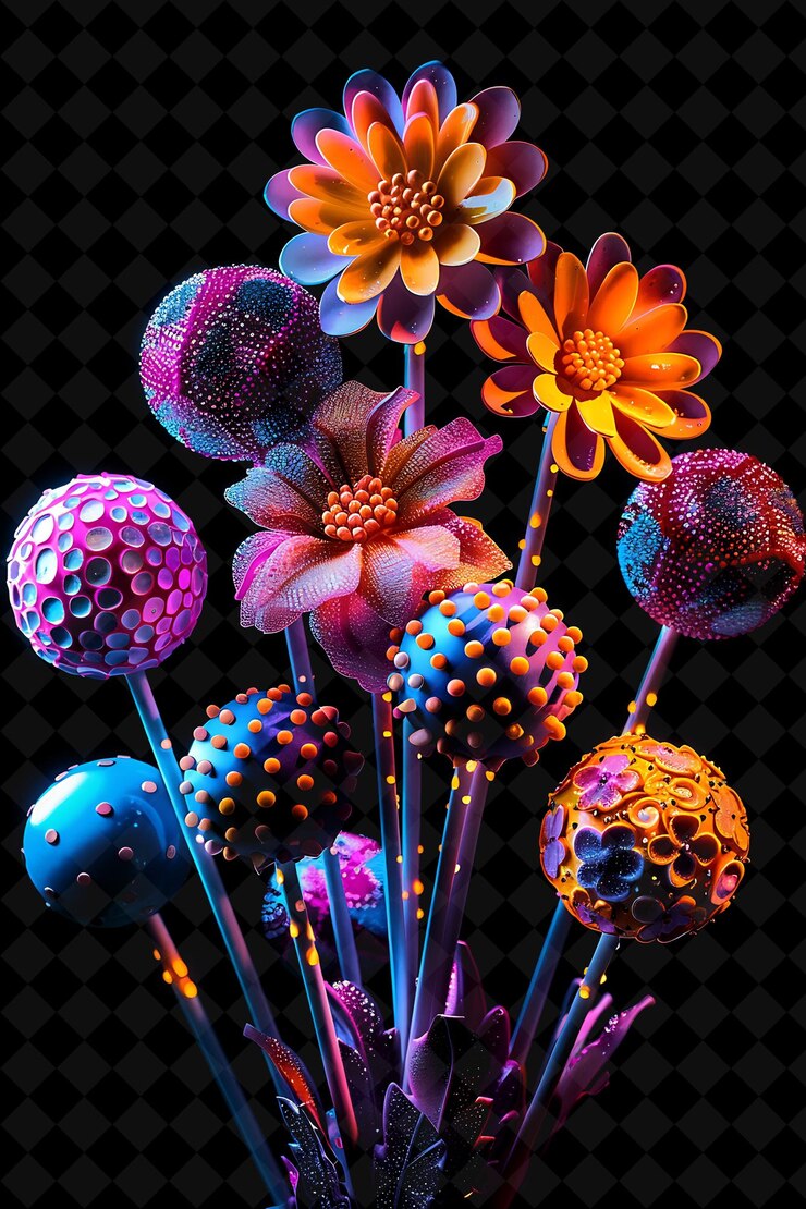 PSD el ramo de neon cake pop arreglado con fragmentos de cake pops vib color neon comida bebida colección y2k