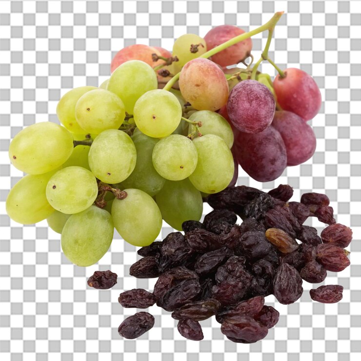 PSD ramo de uvas y pasas aisladas en un fondo transparente