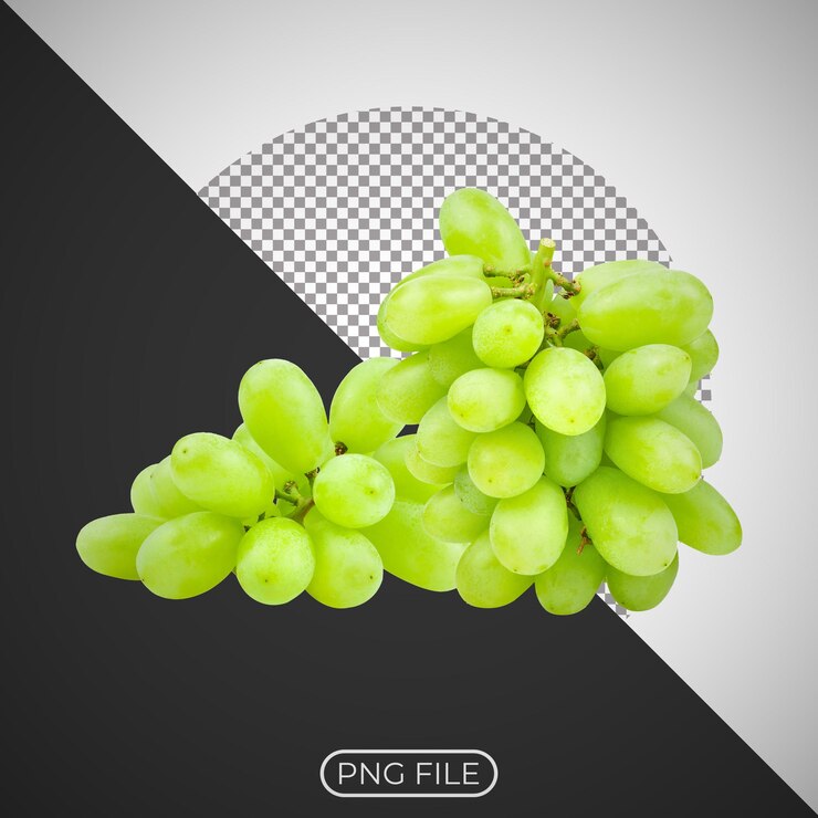 PSD un ramo de uvas verdes se muestran en un fondo negro