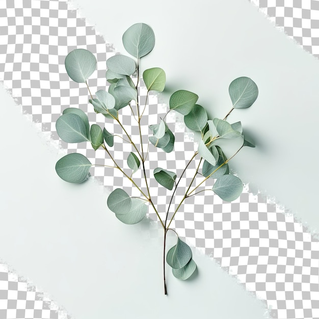 PSD ramos de eucalipto em um fundo transparente vista de cima