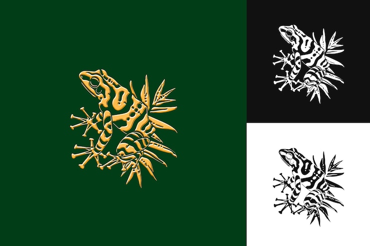 PSD rana de dardos venenosa con venas de hojas de plátano y diseño simplificado diseño vectorial de ilustración creativa