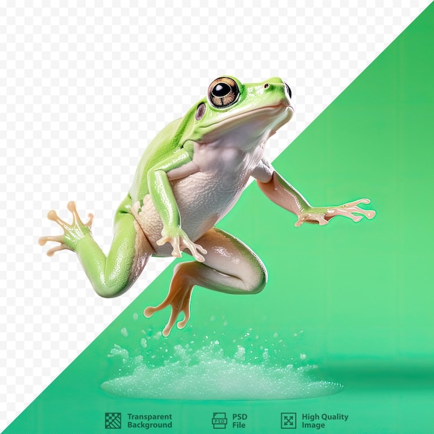 PSD una rana con un fondo verde y la palabra rana escrita