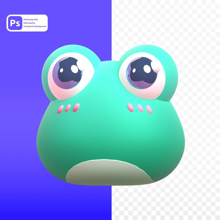 PSD rana en render 3d para presentación web de activos gráficos u otros