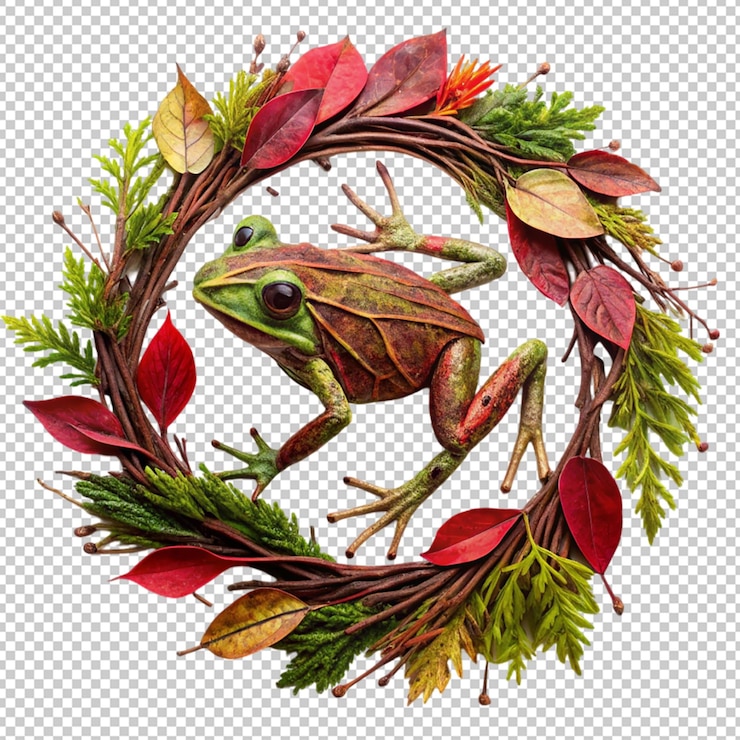 PSD rana en rojo y verde en hoja pieza de arte visual aislada fondo transparente