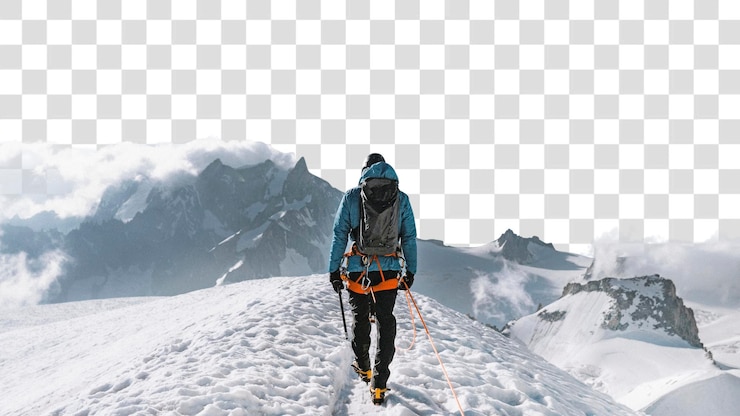 PSD randonnée hivernale en png montagnes enneigées frontière fond transparent