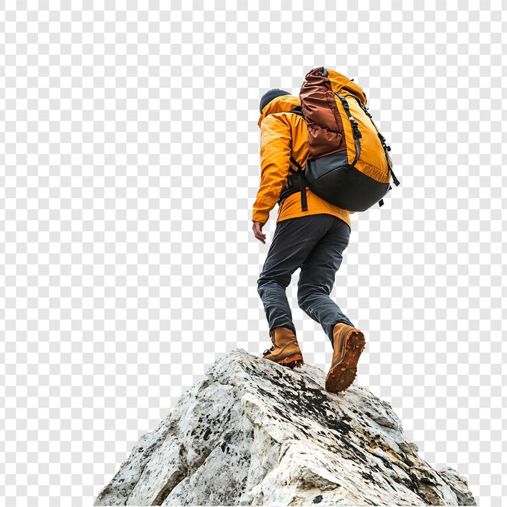 PSD une randonnée avec un sac à dos sur le sommet d'une montagne en papouasie-nouvelle-guinée