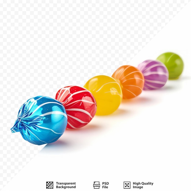 PSD rangée de bonbons colorés isolés sur blanc