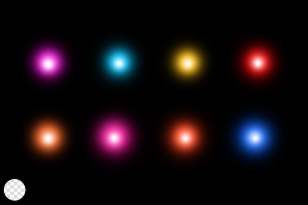 PSD rangée de lumières colorées effets de lueur ensemble isolé transparent lumière de brosse rougeoyante