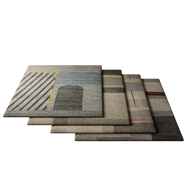 Une rangée de quatre tapis carrés de différentes couleurs