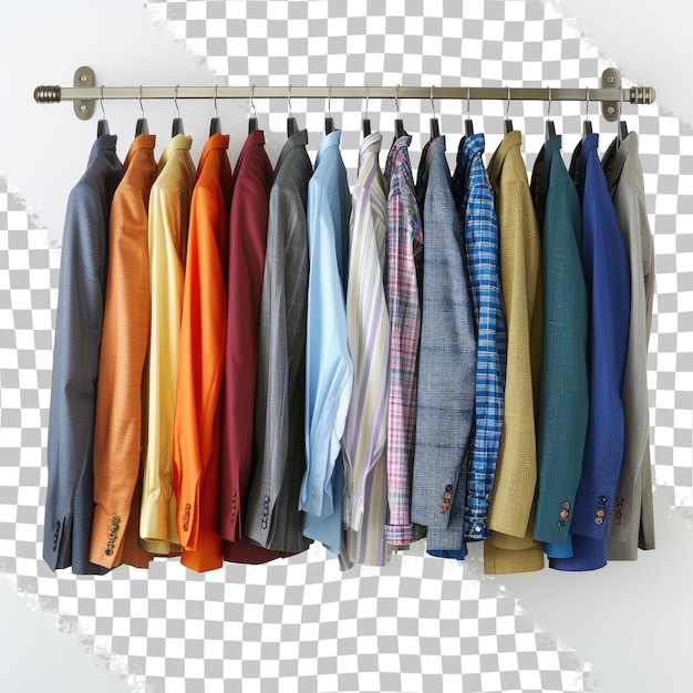 PSD une rangée de vestes orange et bleues accrochées à un rack