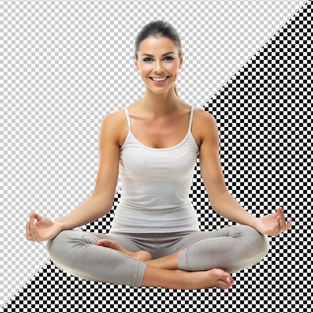 PSD rapariga a fazer ioga num fundo transparente