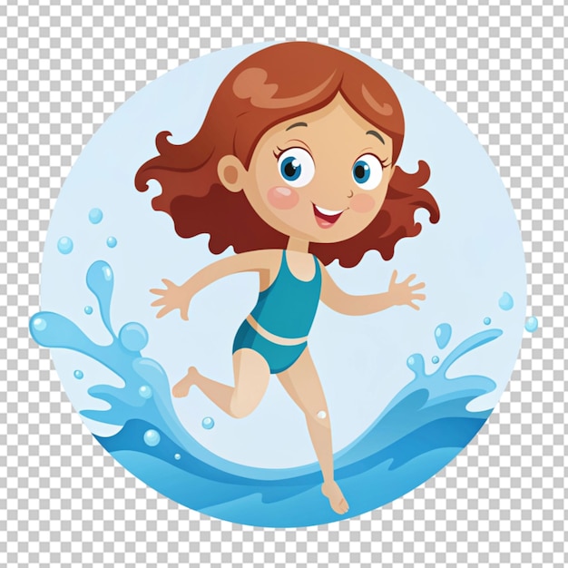 PSD rapariga de desenho animado a praticar natação
