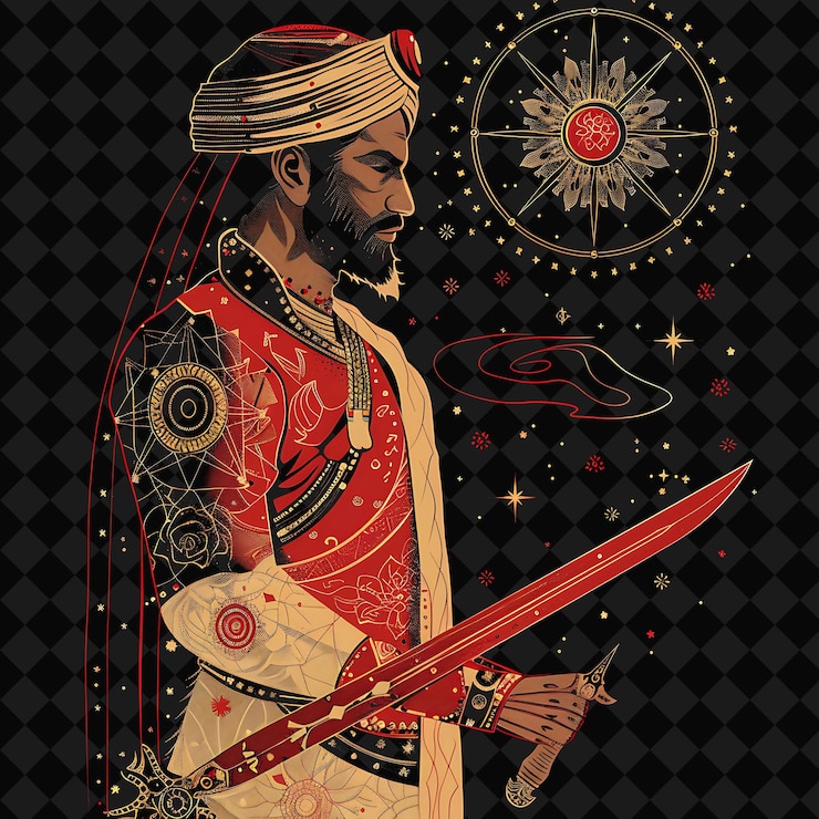 PSD rapido retrato asiático de serow rajput con una espada khopesh wi ilustración personaje de guerrero animal