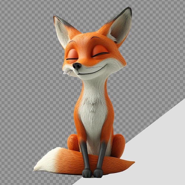 PSD raposa 3d em estilo de desenho animado isolada em fundo transparente