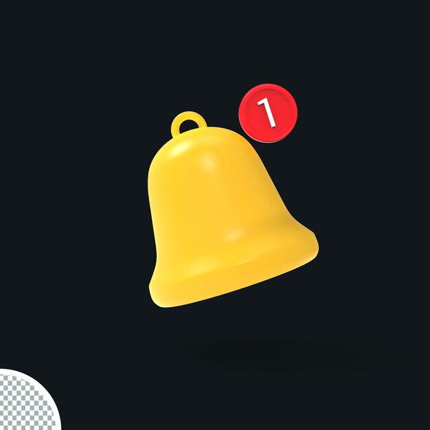 Rappel De Notification 3d Icône De Cloche Jaune Illustration De Signe Rendu Réaliste élément D'interface Utilisateur De Médias Sociaux